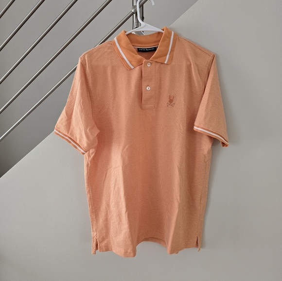 Psycho Bunny Men's Orange Warsaw Jacquard Logo Pique Polo Shirt 6 L - Picture 5 of 12